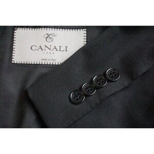 Canali 1934 Current Solid Black 100% Wool 2 Pc Suit Jacket Pants Sz 50R BIG GUY